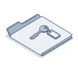 Illustration: a closed folder with a single key resting on top of it.